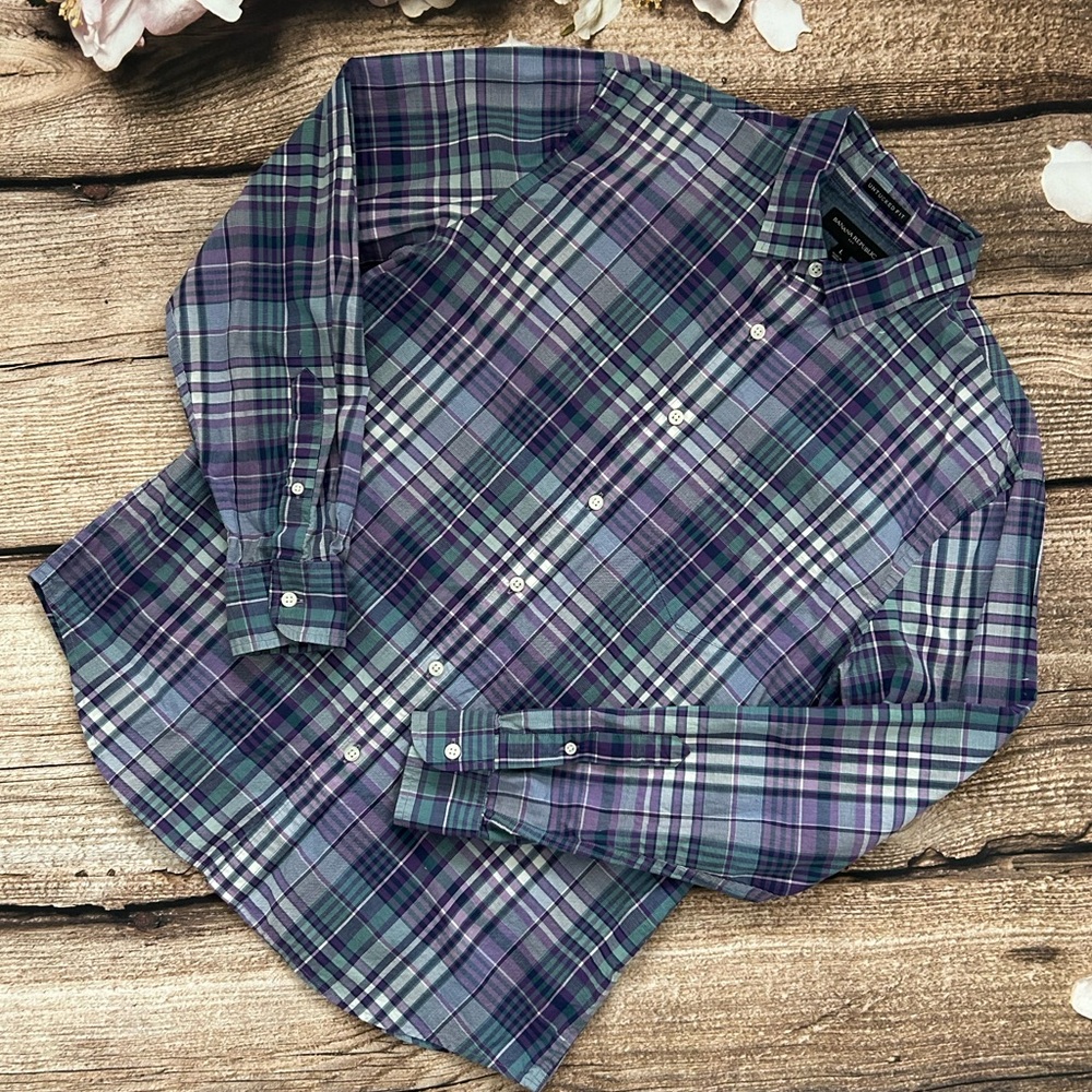 🌸 FINAL SALE PRICE 🌸 Banana Republic Men's Long Sleeve Shirt Purple Plaid Sz L